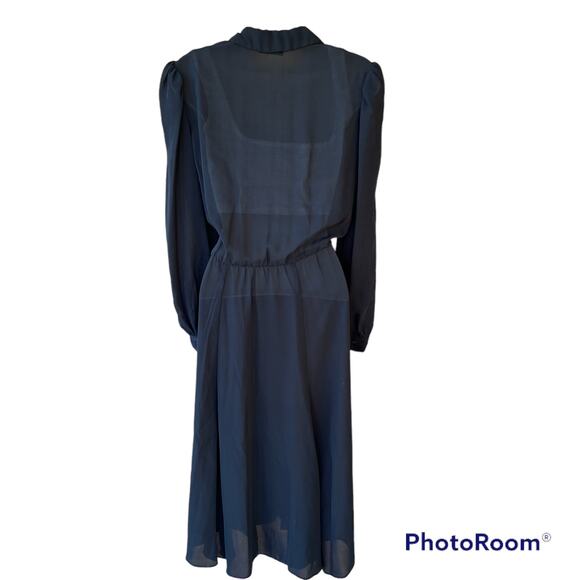 VTG Jeri New York Chiffon Black Sheer Ruffle Button Front Dress Long Sleeve 8 - Picture 6 of 11